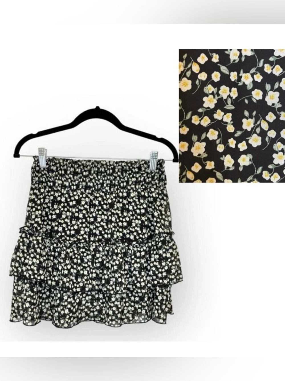 Altar’d State Y2K Black Floral Ruffle Mini Skirt Boho Cottagecore Preppy Small